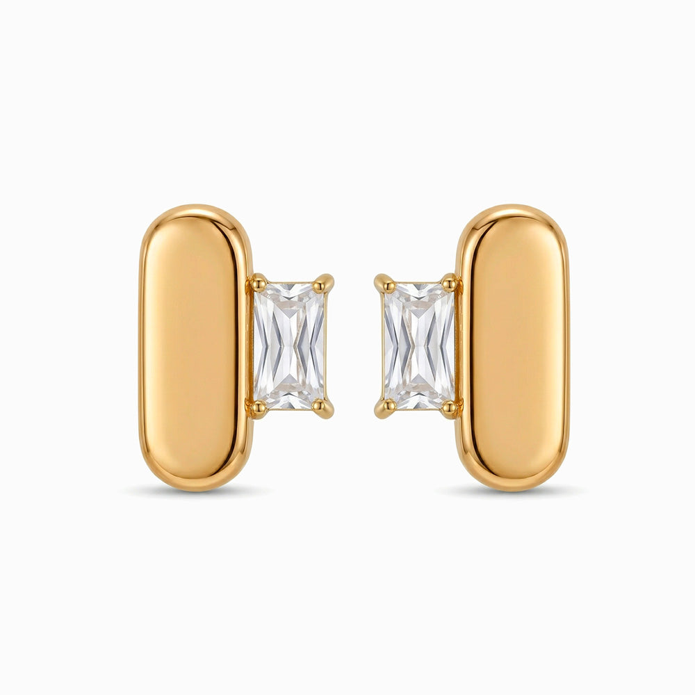 Brincos com Zircónia 18x12mm BR1582 - Aço Inox Dourado