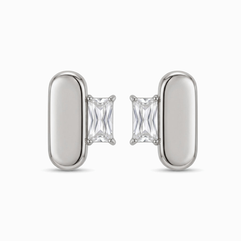 Brincos com Zircónia 18x12mm BR1582 - Aço Inox Prateado