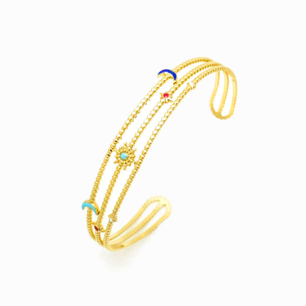 Bracelete com Estrelas e Luas SZ1030 - Aço Inox Dourado
