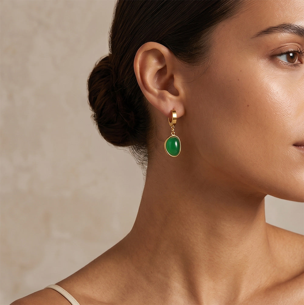 Boucles d'oreilles Vintage BR1667 - Acier Inoxydable avec Émeraude