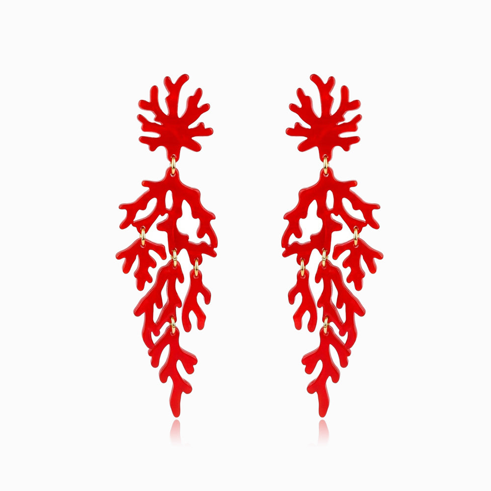 Brincos Coral 110x33mm BR5018A - Resina e Metal