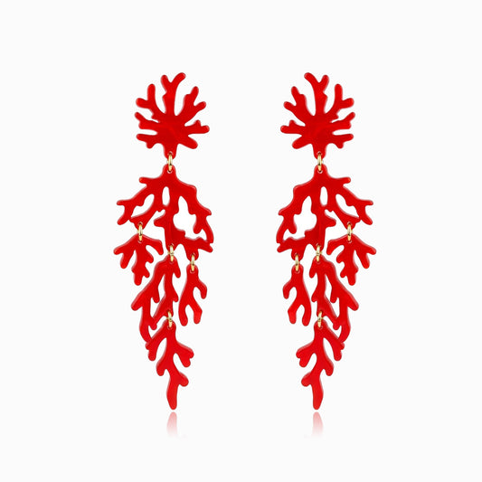 Brincos Coral 110x33mm BR5018A - Resina e Metal