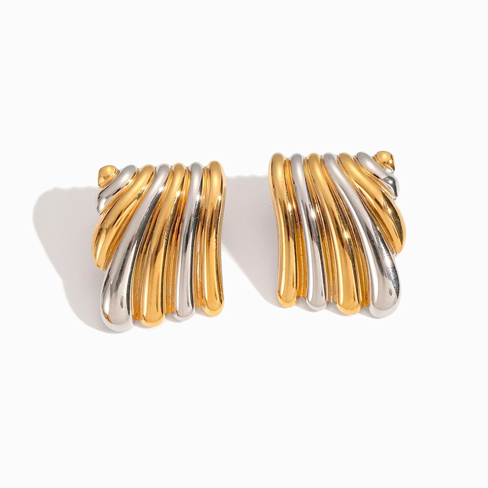 Brincos Geométricos Bicolor 25x19mm BR1690 - Aço Inox