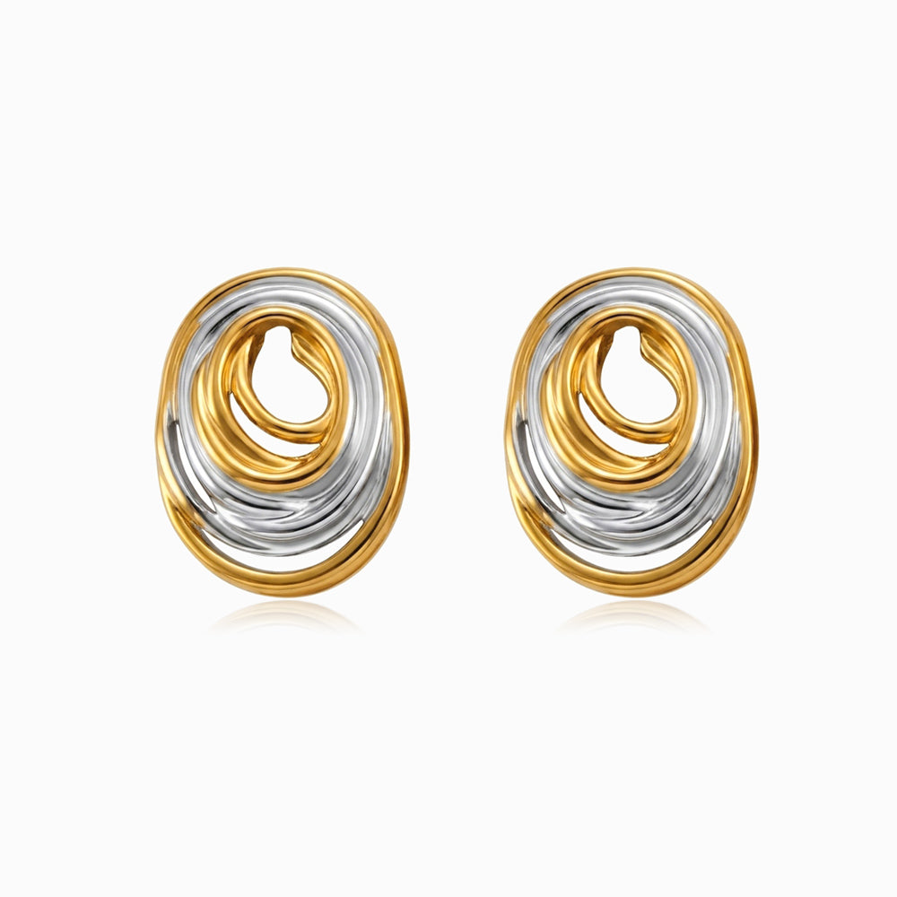 Brincos Geométricos Bicolor 29x22mm BR1681 - Aço Inox