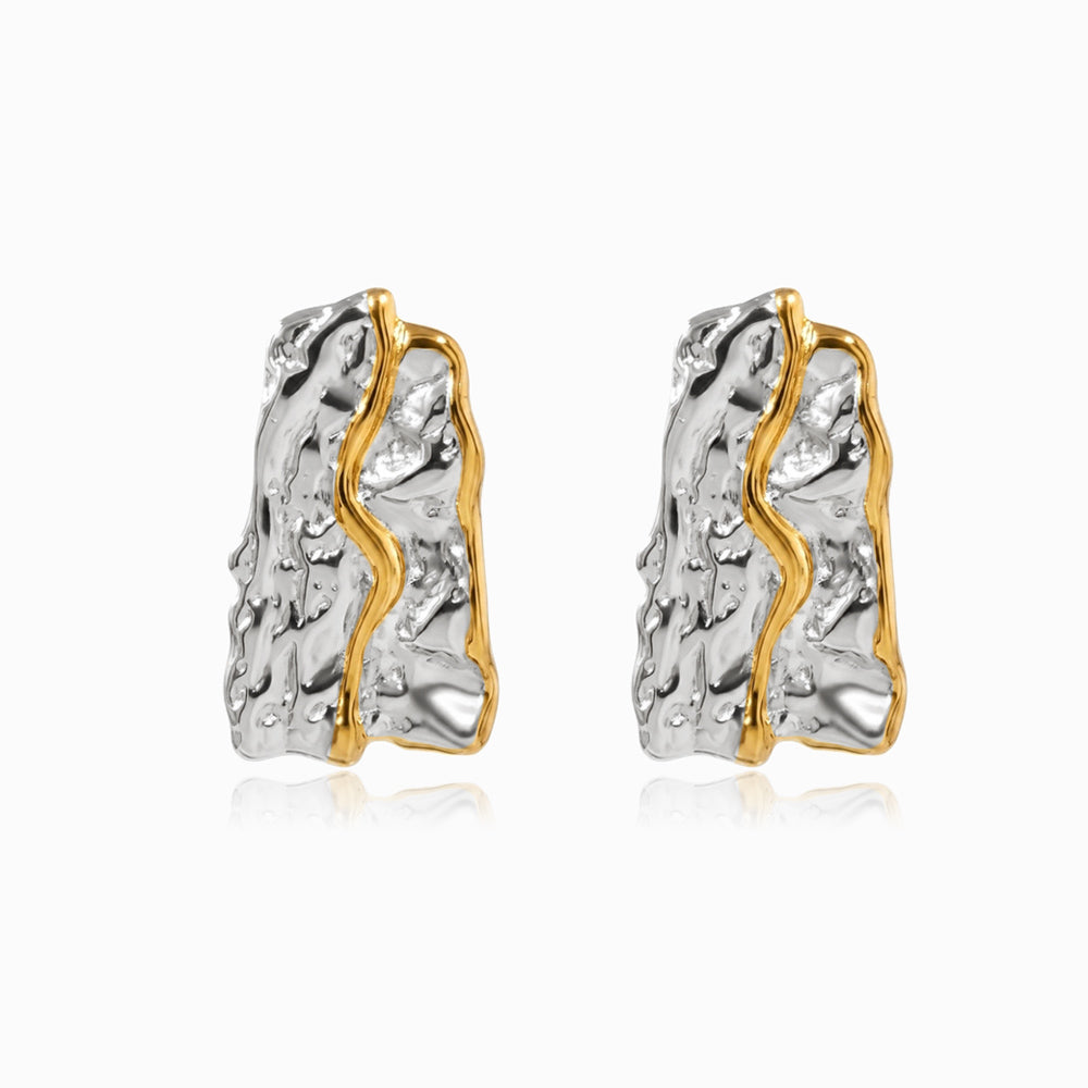 Brincos Geométricos Bicolor 36x20mm BR1684 - Aço Inox