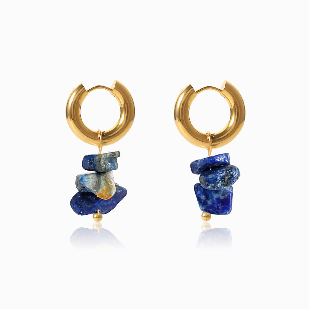 Brincos Lápis-lazuli BR1208 - Aço Inox Dourado