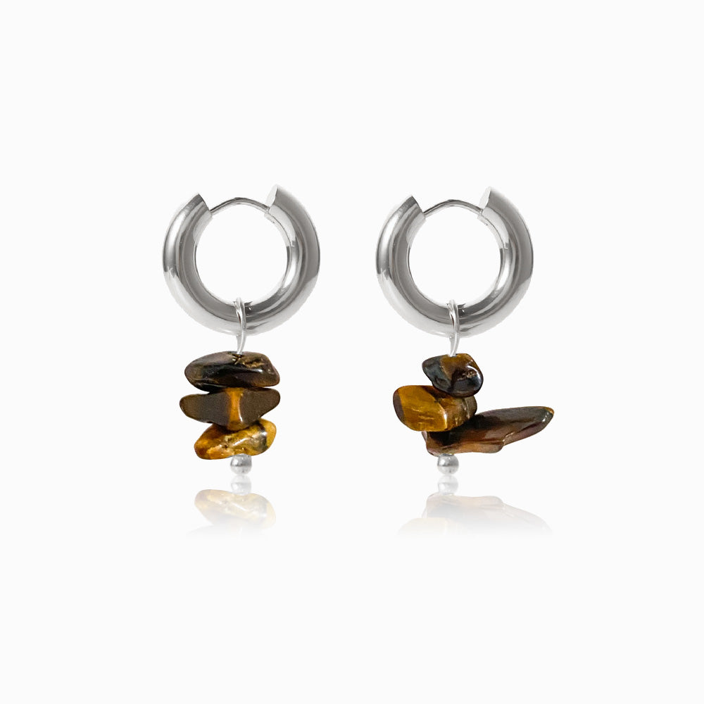 Tiger Eye Earrings BR1207 - Stainless Steel