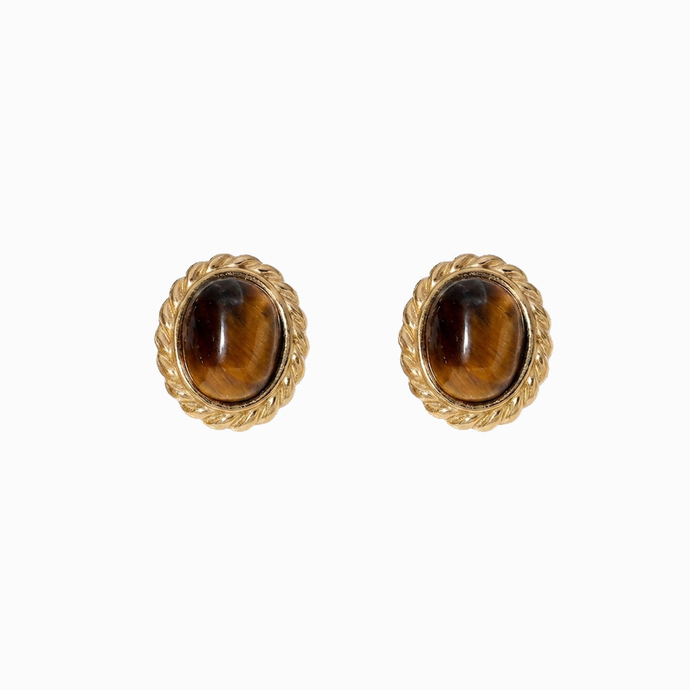 Brincos Vintage com Pedra Natural 16x14mm BR1717B - Aço Inox