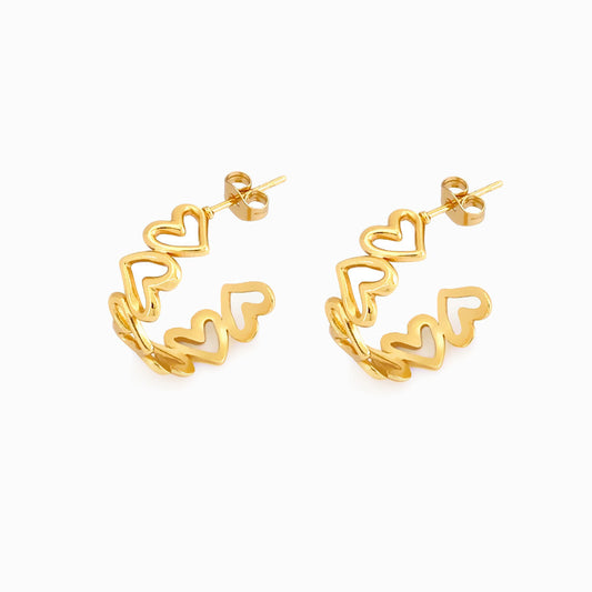 Brincos com Corações 19x17mm BR1185 - Aço Inox Dourado