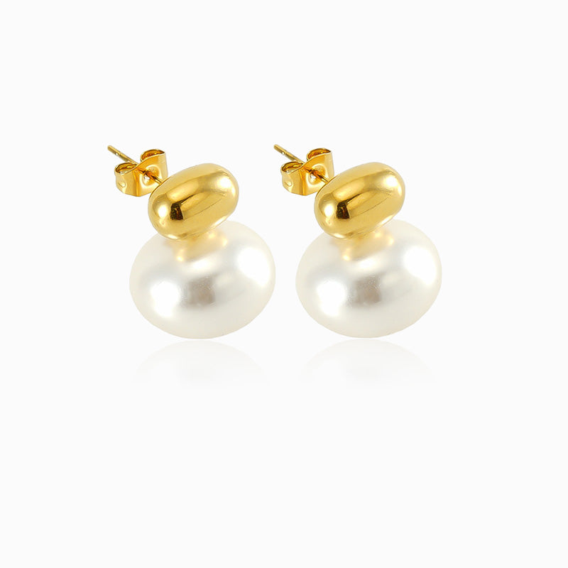 Brincos com Pérola 19x16mm BR1132 - Aço Inox Dourado