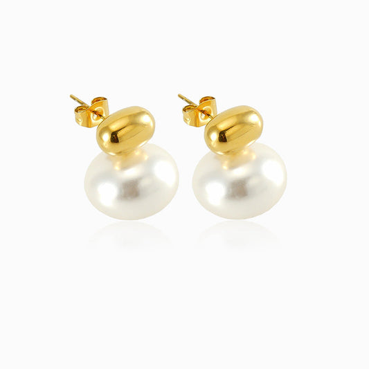 Brincos com Pérola 19x16mm BR1132 - Aço Inox Dourado