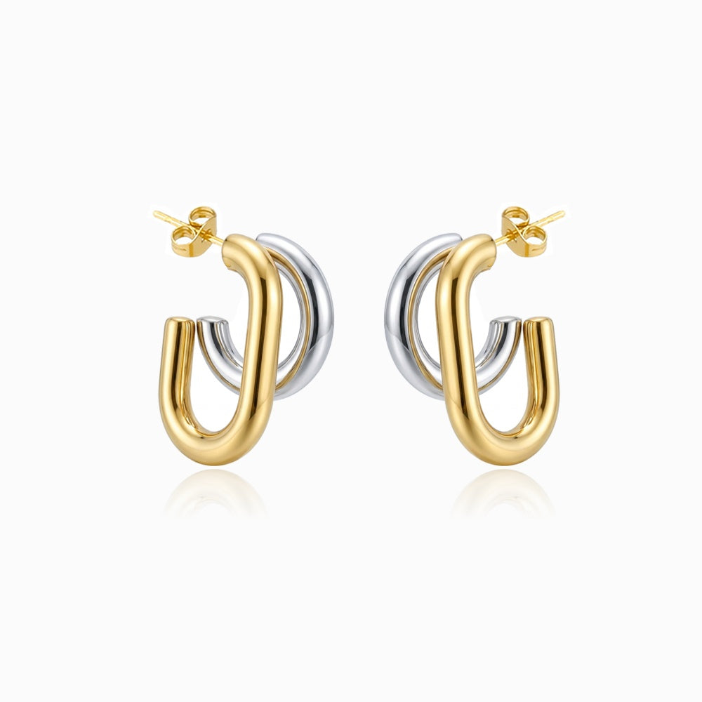 Brincos de Argola Bicolor 28x18mm BR3139D-FFE018 - Aço Inox