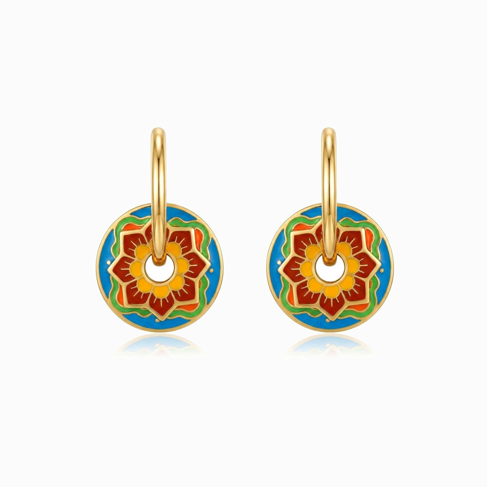 Brincos de Argola Mandala Colorida 30x20mm BR1740D-MBE030 - Aço Inox