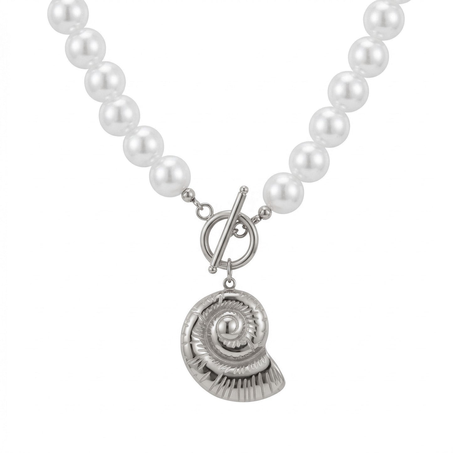 Shell Necklace CL0242 - Synthetic Pearl and Stainless Steel