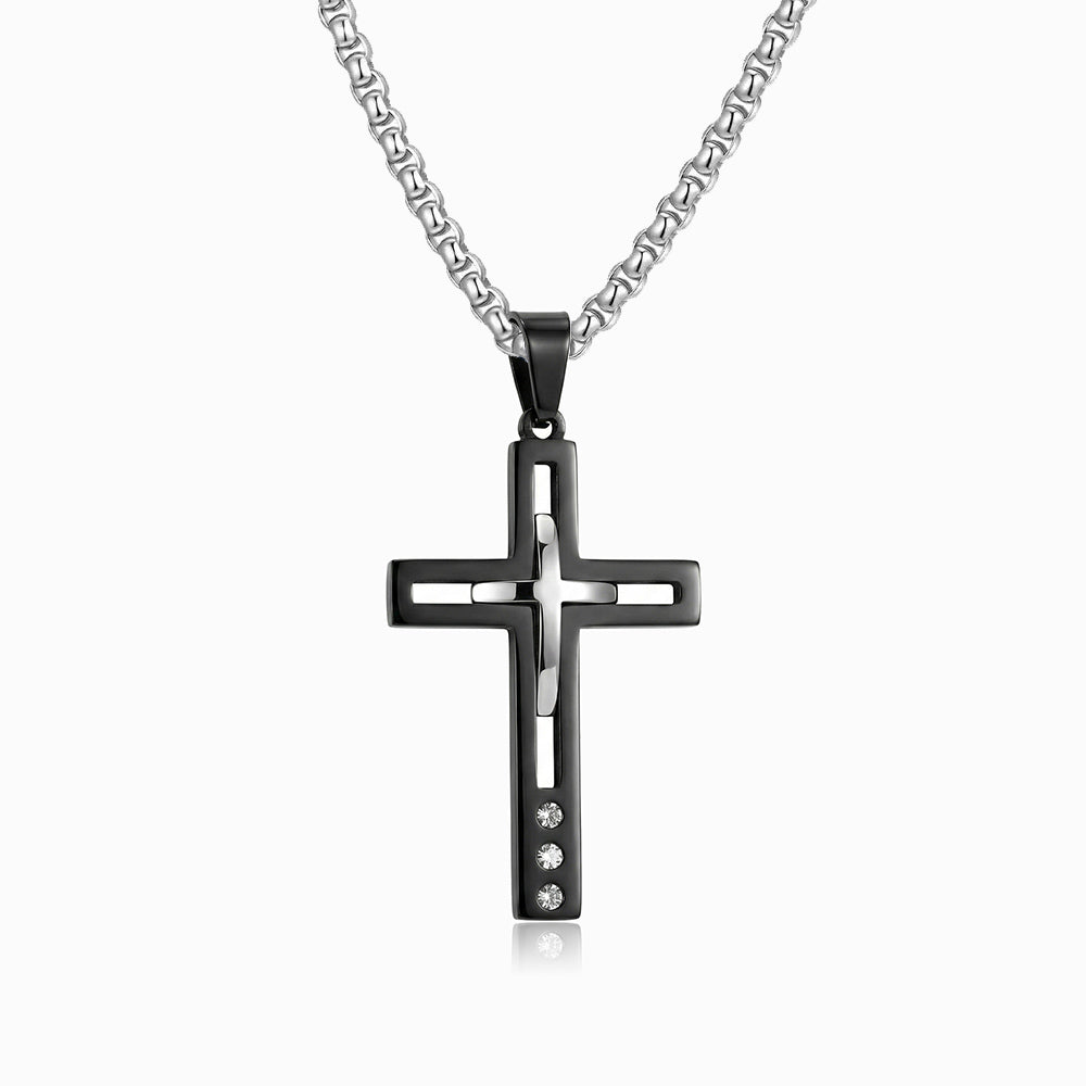 Colar Cruz CL5101 - Aço Inox Preto