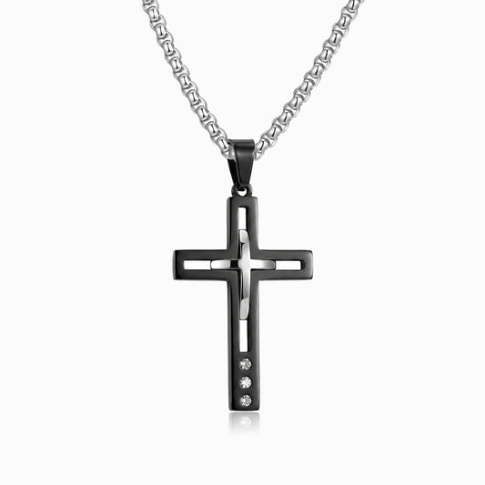 Colar Cruz CL5101 - Aço Inox Preto