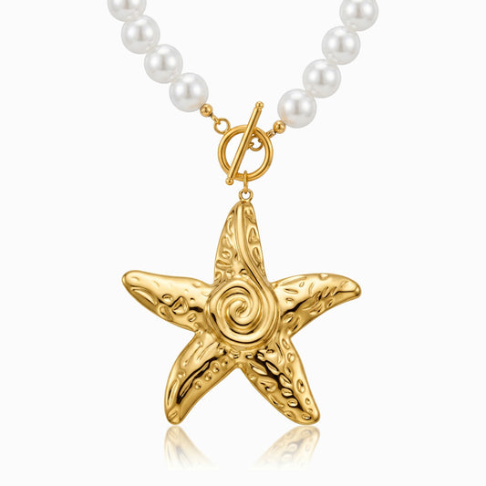 Colar Estrela do Mar CL0484 - Pérola Sintética e Aço Inox