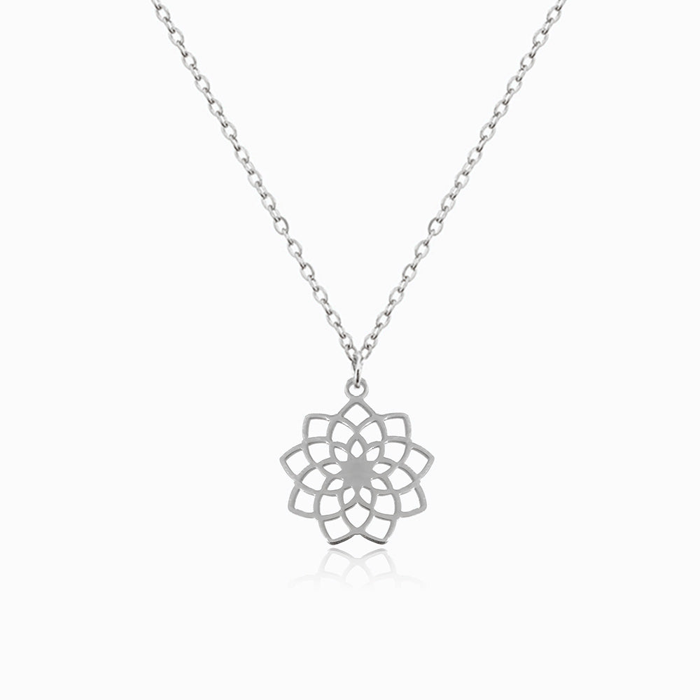 Colar com Flor de Lótus CL1868 - Aço Inox Prateado