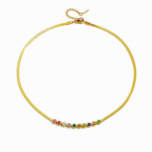 Colar Malha Snake com Pedras de Nascimento CL2063 - Aço Inox