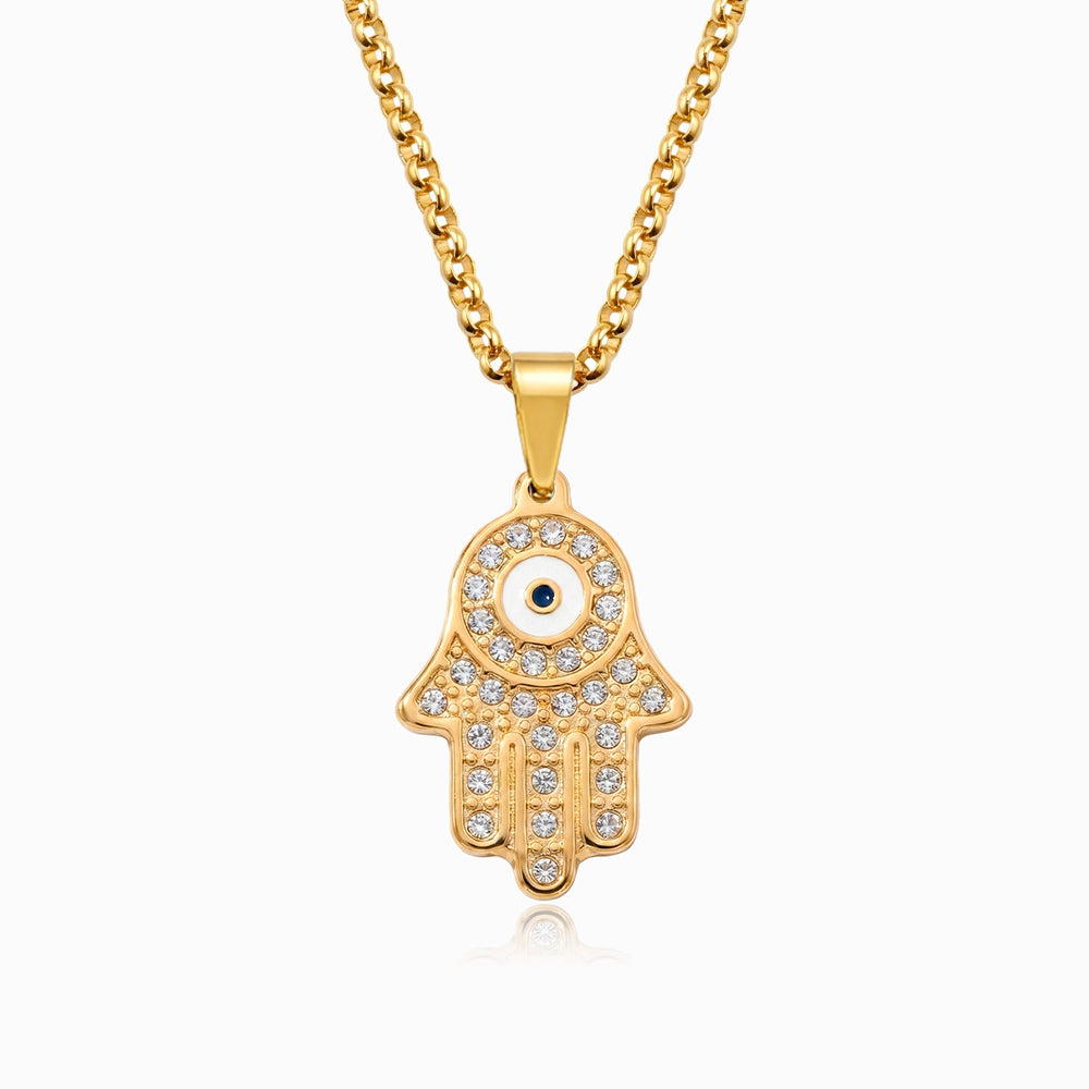 Colar Mão com Olho Turco CL0135 - Aço Inox Dourado