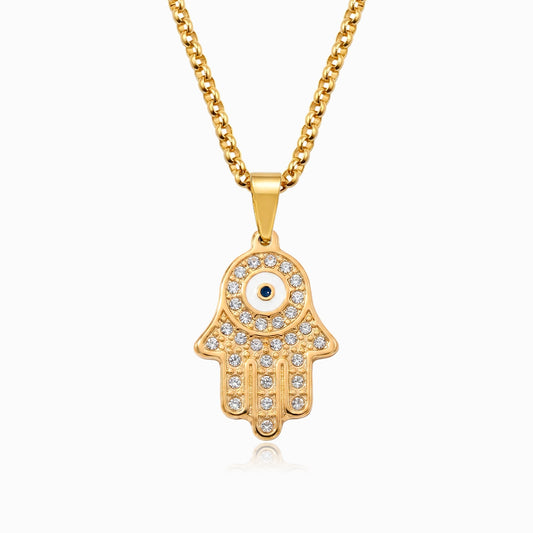 Colar Mão com Olho Turco CL0135 - Aço Inox Dourado