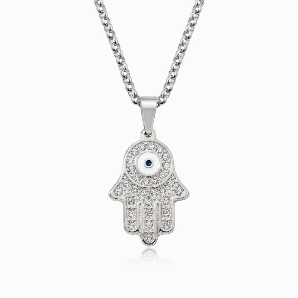 Colar Mão com Olho Turco CL0135 - Aço Inox Prateado