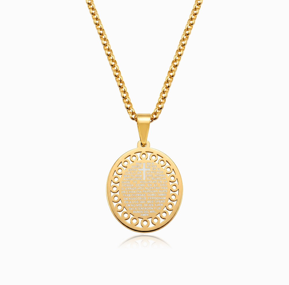 Colar Medalha com Oração CL0133 - Aço Inox Dourado