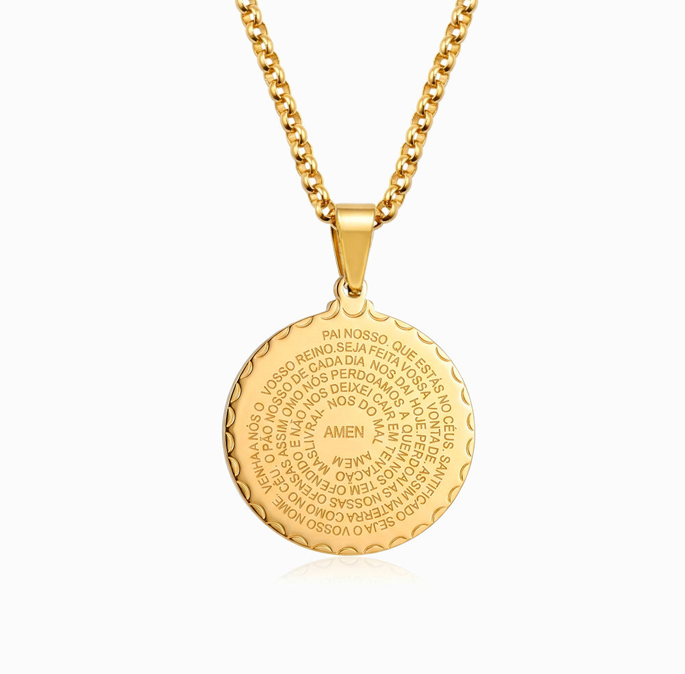 Colar Medalha com Oração CL0147 - Aço Inox Dourado