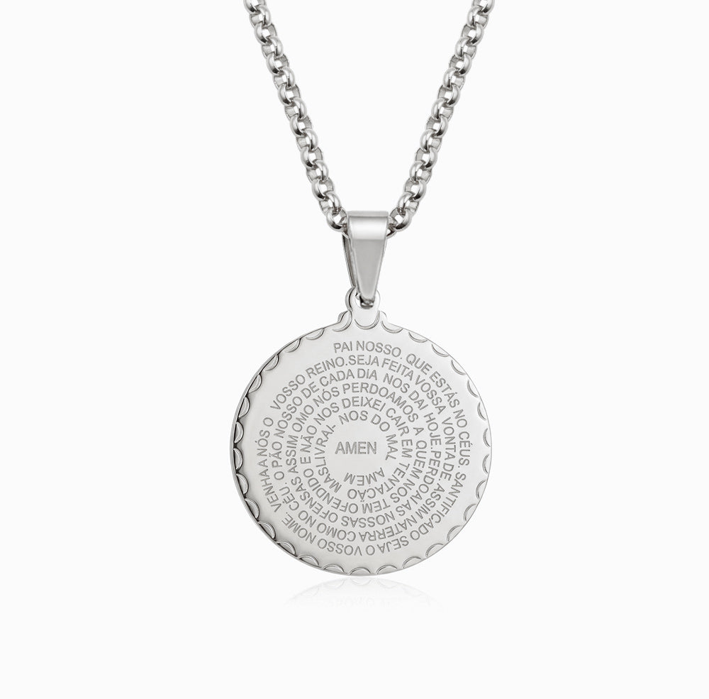 Colar Medalha com Oração CL0147 - Aço Inox Prateado