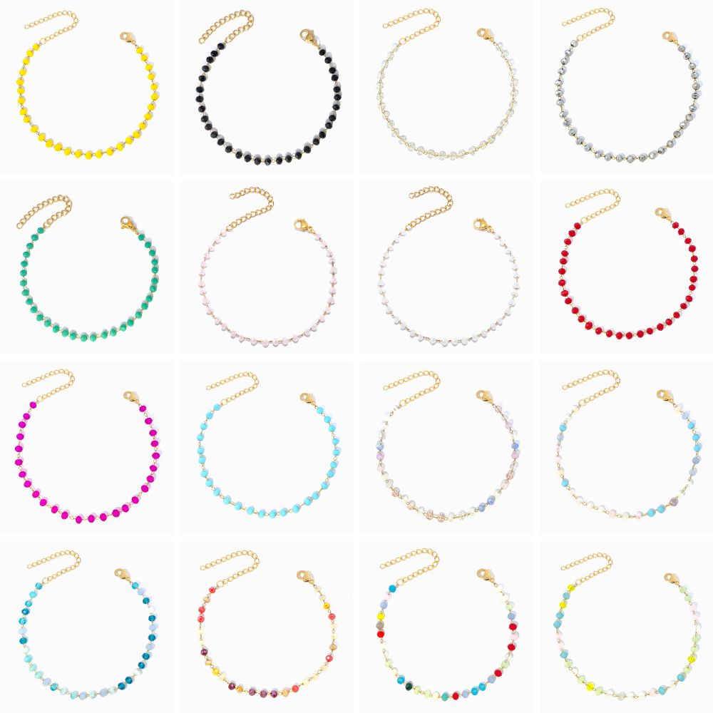 Conjunto 10 Pulseiras de Pé com Cristal Mix SL2292 - Aço Inox Dourado