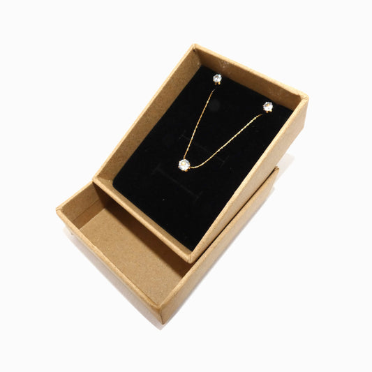 Conjunto 3pçs Colar/Brincos com Zircónia TC0018 (Caixa Incluída) - Aço Inox Dourado