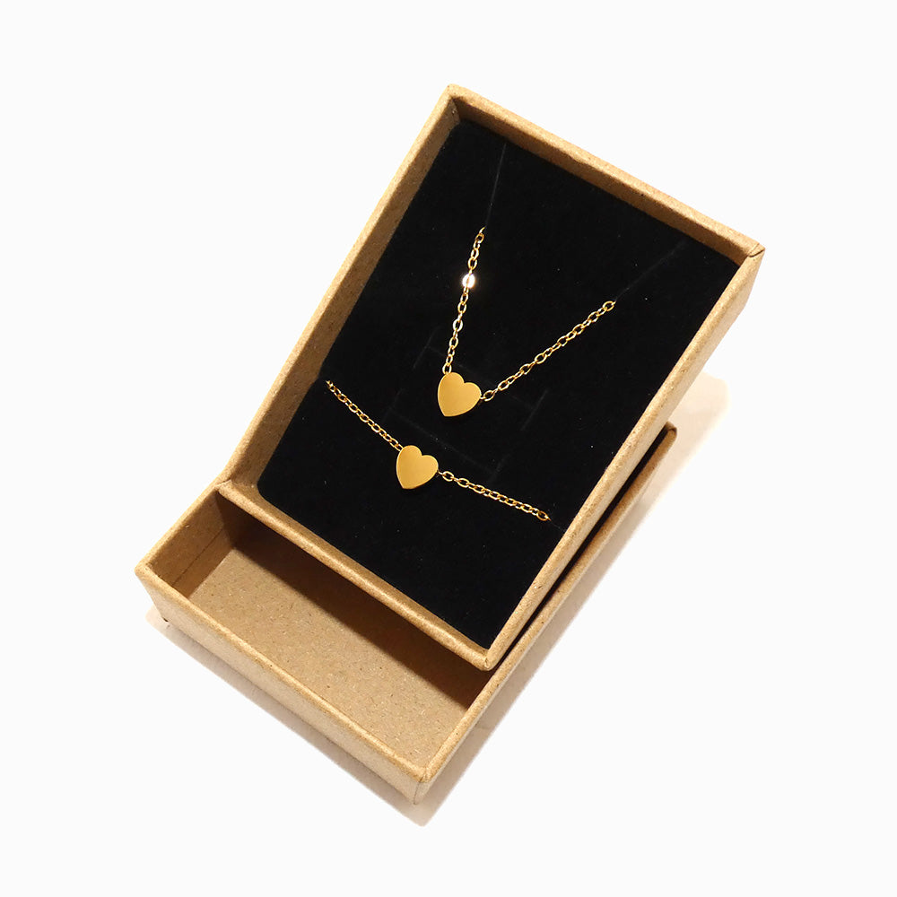 Conjunto 2pçs Colar/Pulseira Coração TC0014 (Caixa Incluída) - Aço Inox Dourado
