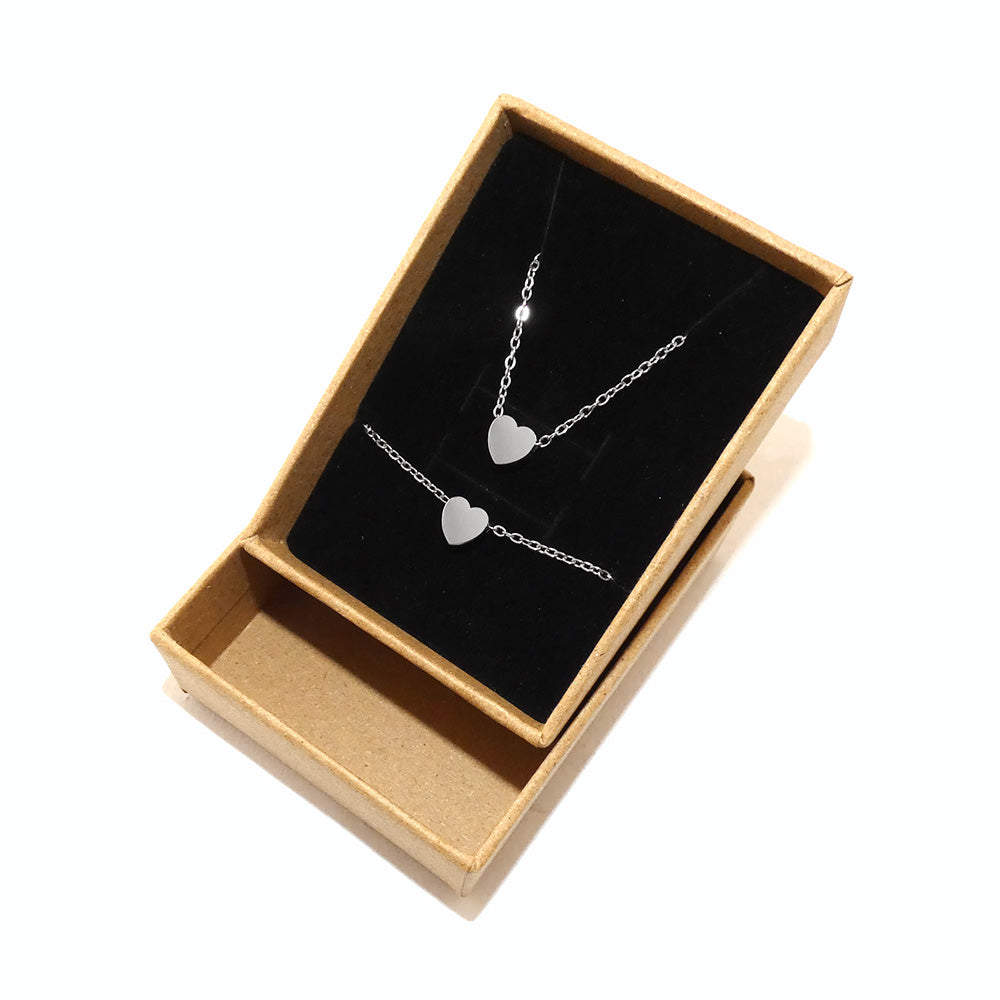 Conjunto 2pçs Colar/Pulseira Coração TC0014 (Caixa Incluída) - Aço Inox Prateado