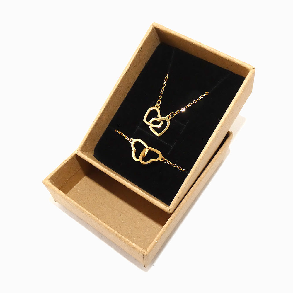 Conjunto 2pçs Colar/Pulseira Coração TC0019 (Caixa Incluída) - Aço Inox Dourado