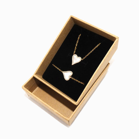 Conjunto 2pçs Colar/Pulseira Coração TC0015 (Caixa Incluída) - Aço Inox