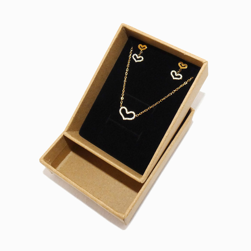 Conjunto 2pçs Colar/Brincos Coração TC0017 (Caixa Incluída) - Aço Inox