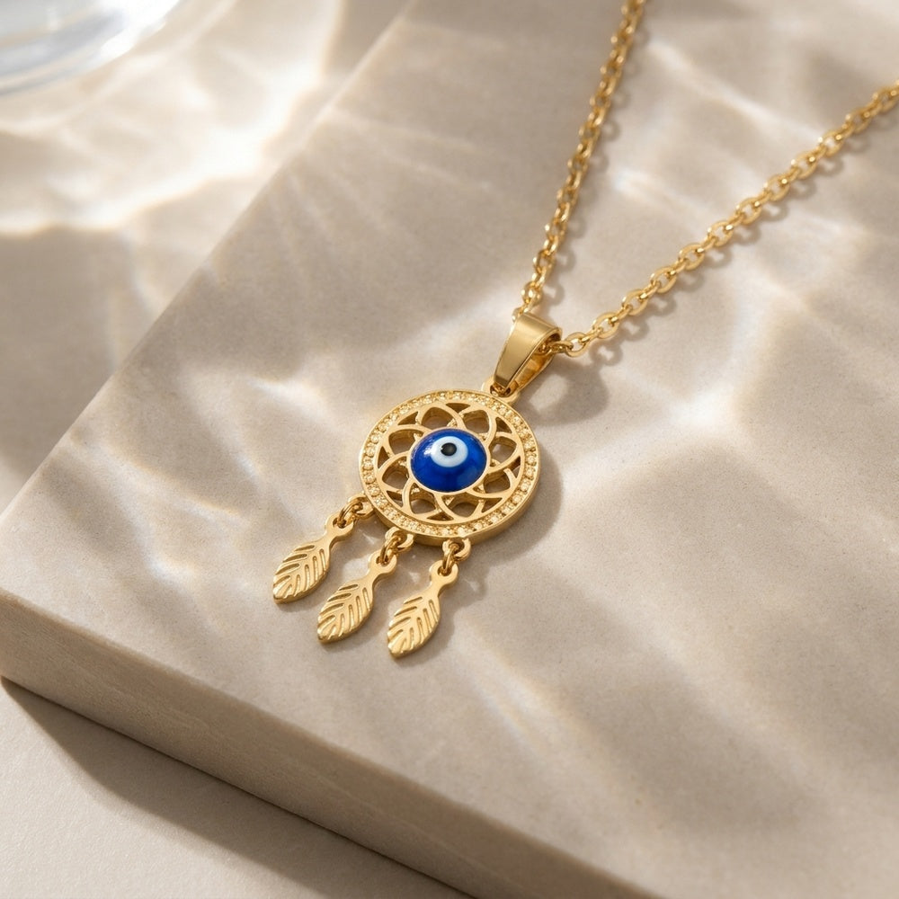 Collier Attrape-rêves avec Œil Grec CL0367 - Acier Inoxydable
