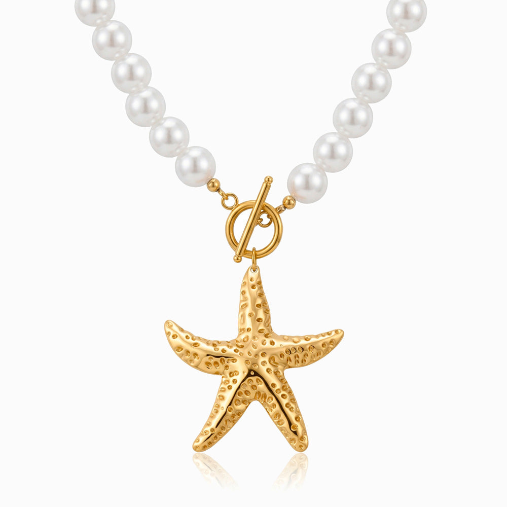 Collier Étoile de Mer CL0466 - Perle Synthétique et Acier Inoxydable