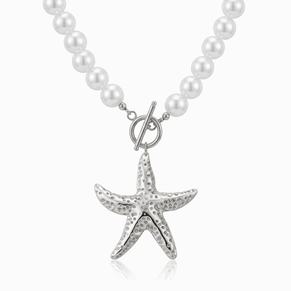 Colar Estrela do Mar CL0466 - Pérola Sintética e Aço Inox