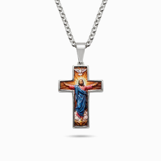 Colar Cruz Jesus Cristo Espirito Santo CL0681D-MBE015 - Aço Inox