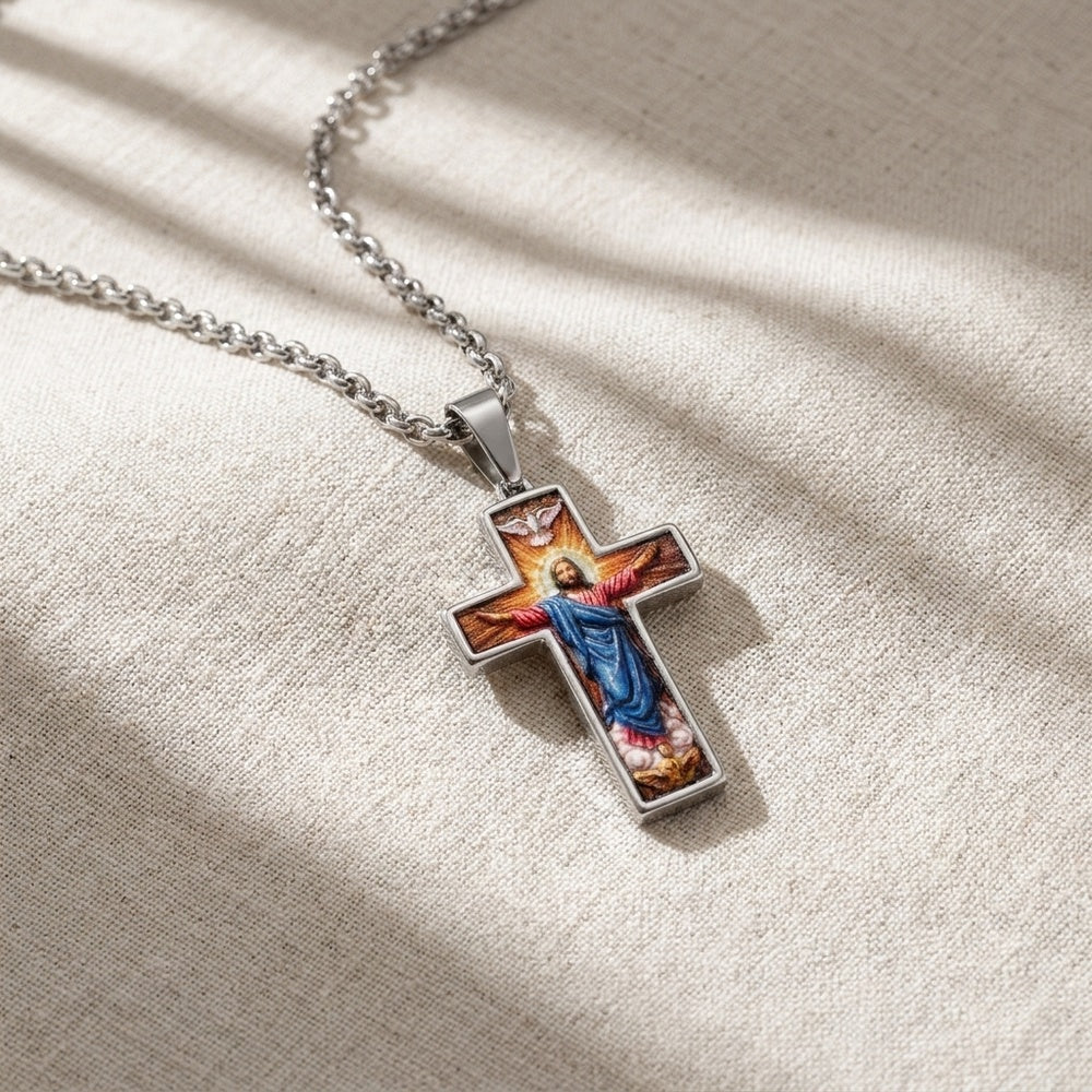 Colar Cruz Jesus Cristo Espirito Santo CL0681D-MBE015 - Aço Inox_scene