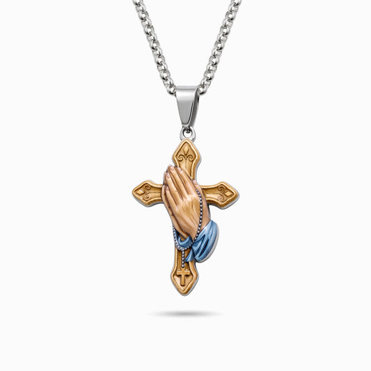 Colar_Cruz_com_Maos_de_Oracao_e_Terco_CL0678D-MBE015_-_Aco_Inox