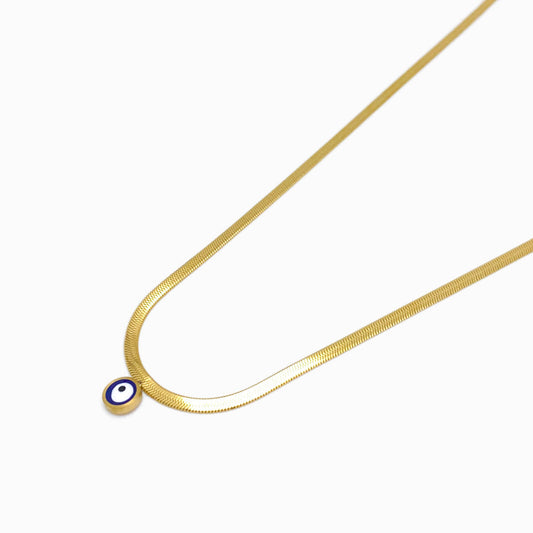 Colar Malha Snake com Olho Turco CL3011 - Aço Inox Dourado