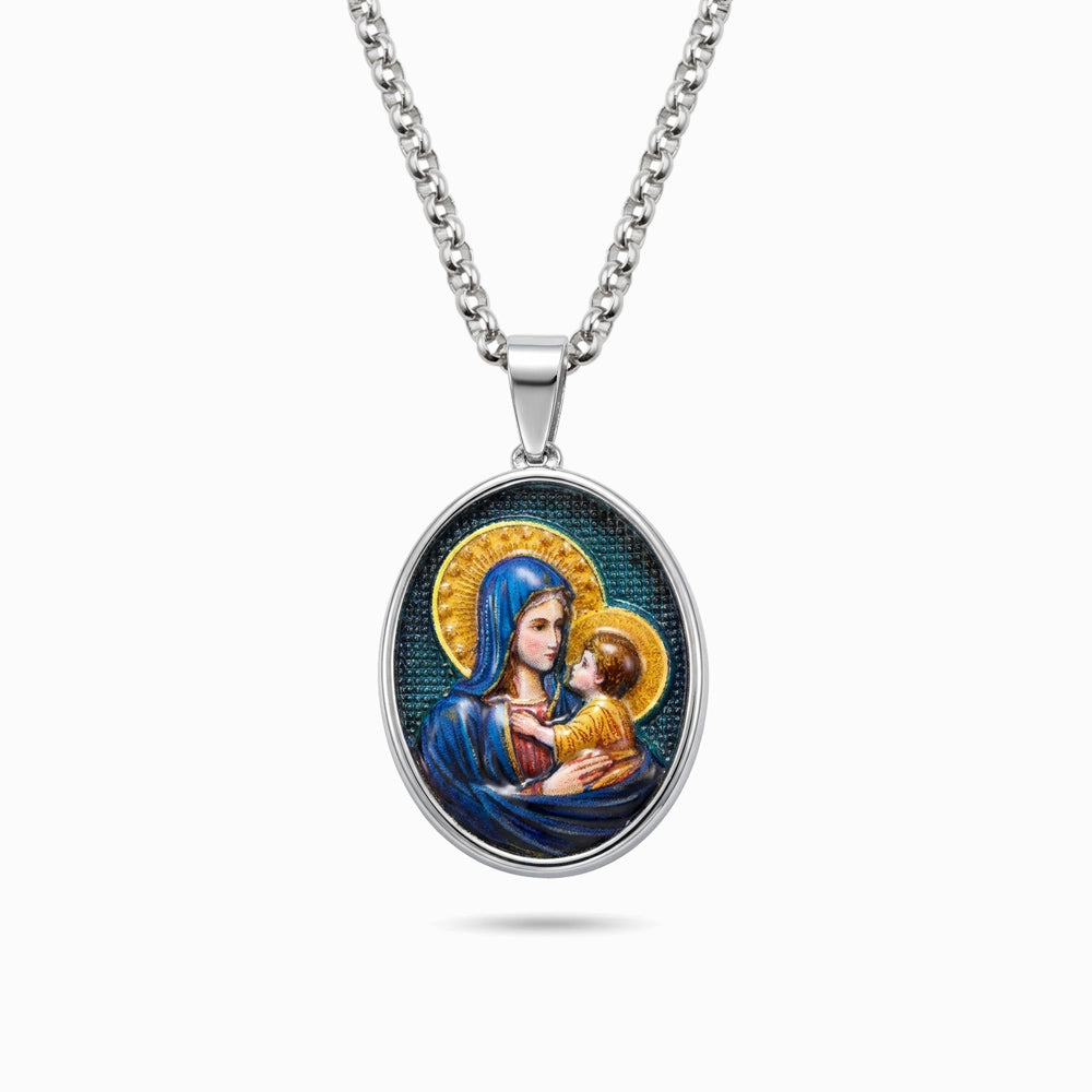 Colar Nossa Senhora de Fátima com Menino Jesus CL0680D-MBE015 - Aço Inox