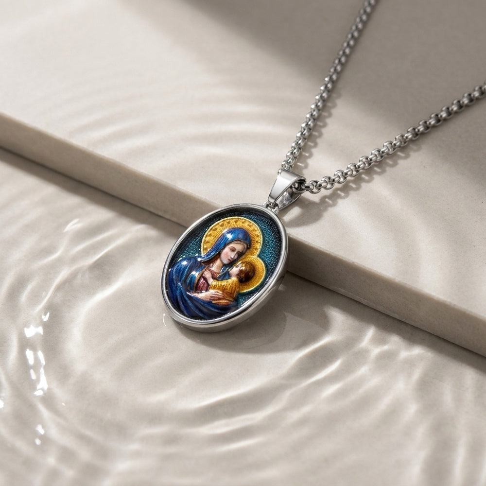 Colar Nossa Senhora de Fátima com Menino Jesus CL0680D-MBE015 - Aço Inox_scene
