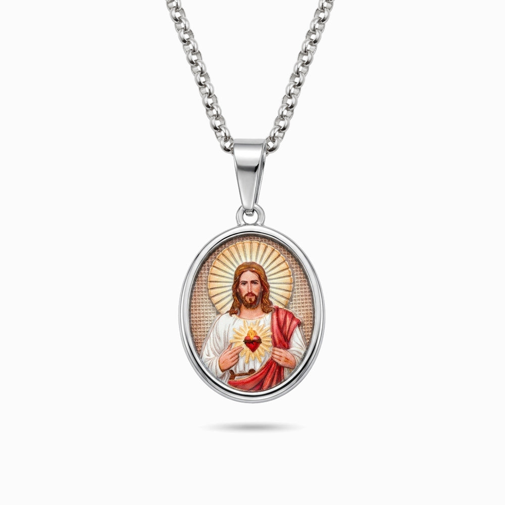 Colar com Medalha Sagrado Coração de Jesus CL0683D-MBE015 - Aço Inox