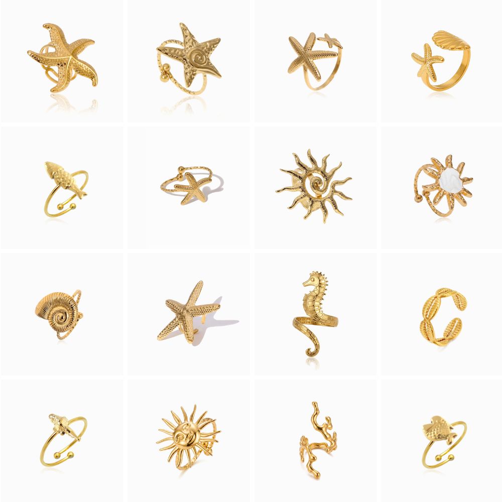 Conjunto 10 Anéis Ajustáveis Verão JZ1622 - Aço Inox