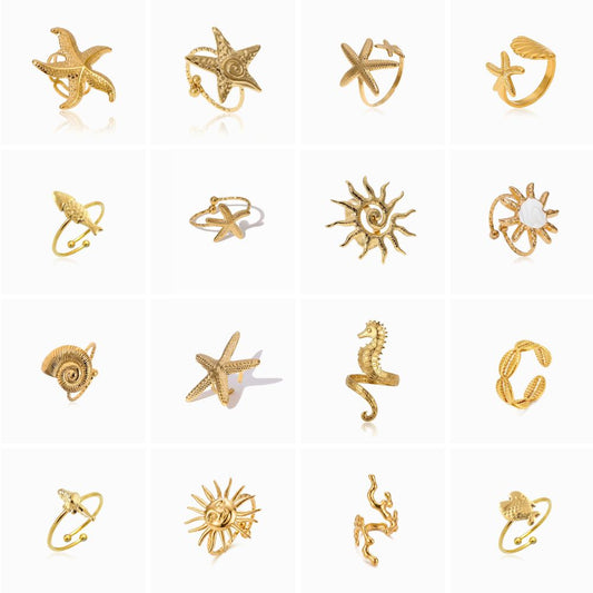 Conjunto 10 Anéis Ajustáveis Verão JZ1622 - Aço Inox