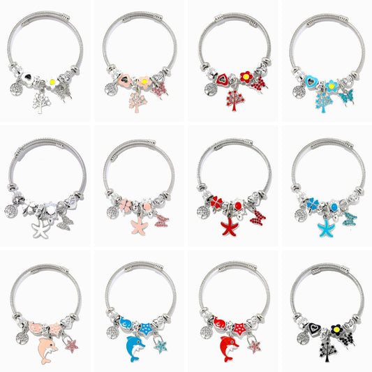 Conjunto 10 Braceletes com Charms SZ1078 - Aço Inox