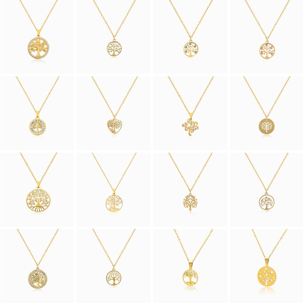 Conjunto 10 Colares Árvore da Vida CL0035 - Aço Inox Dourado